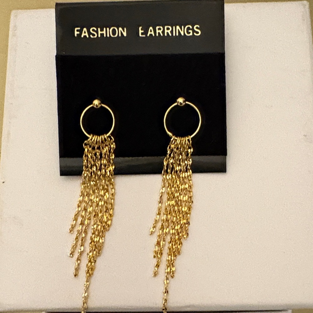 Gold Fringe Hoop Earrings with Cascading Chains